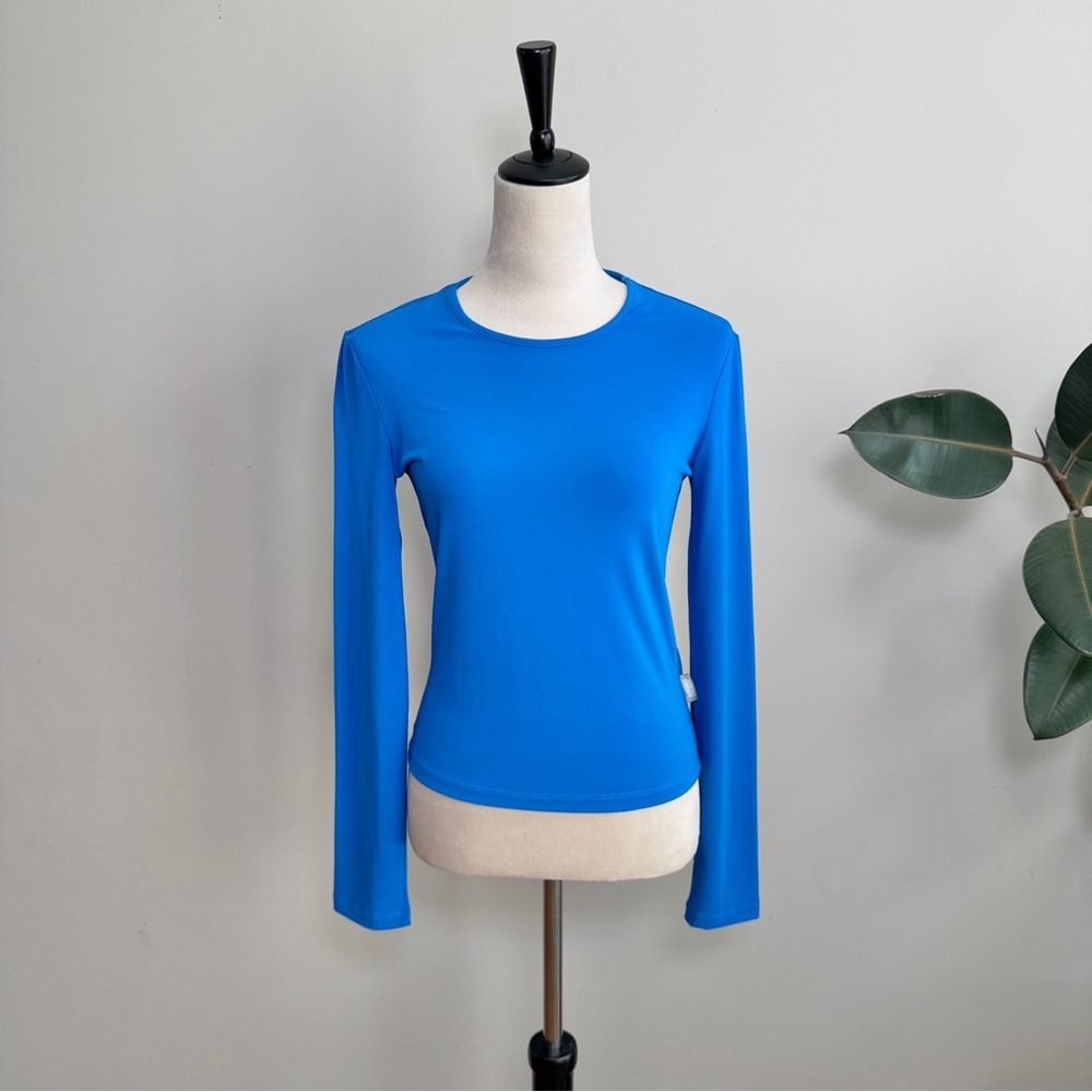 VERSACE Jeans Couture Women’s Blue Long Sleeve Shirt Top Italy Logo Sz M - Picture 1 of 9